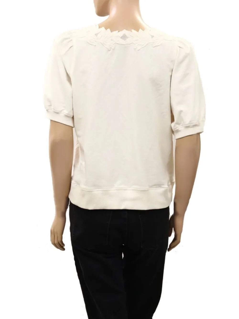 By Anthropologie Deco Crop Pullover Blouse Top White Embroidered Cotton M 290460